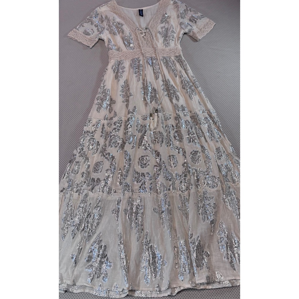 Anthropologie Me 2 Magic Lurex Floral Cotton Crochet Lace Boho Maxi Dress S